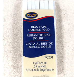 Wrights Bias Tape Double Fold 4 yd .25 in wide PC201 White